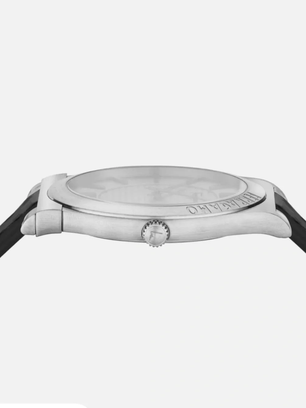 Salvatore Ferragamo Silver Case White Dial Black Leather Strap Watch